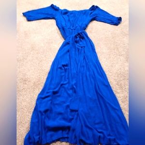 Beautiful blue off the shoulder floor length dress.
